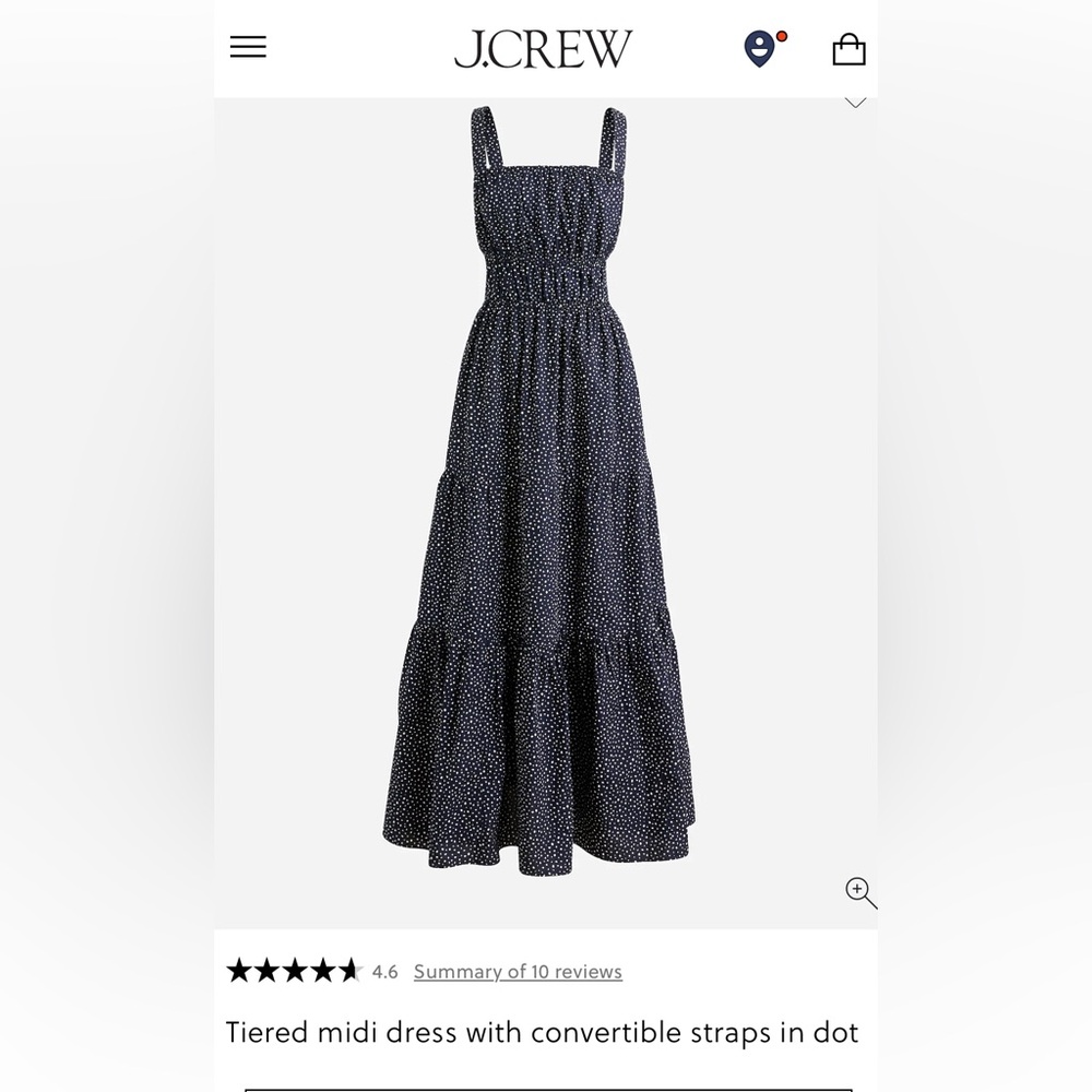 J. Crew Navy Dot Tiered Maxi dress with convertible straps Size Small